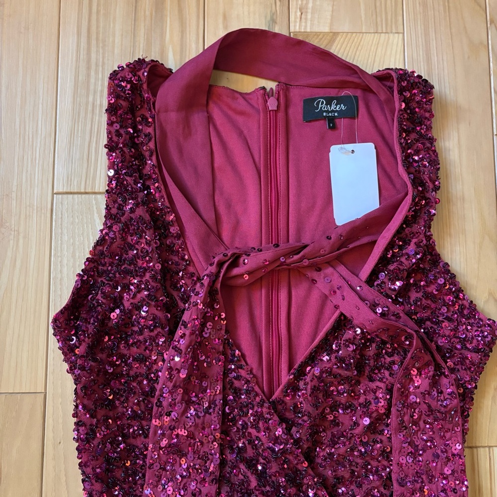 NEW Parker Black Sia Pink Sequin V Neck Sleeveless Front Slit Accent Dress - Picture 2 of 14
